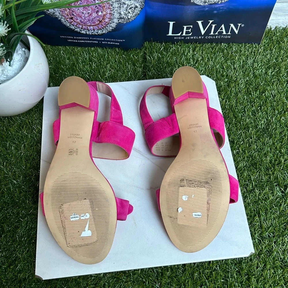 - STUART WEITZMANBandeau Block Heel Barbie Pink suede Leather size 12 - Picture 13 of 13